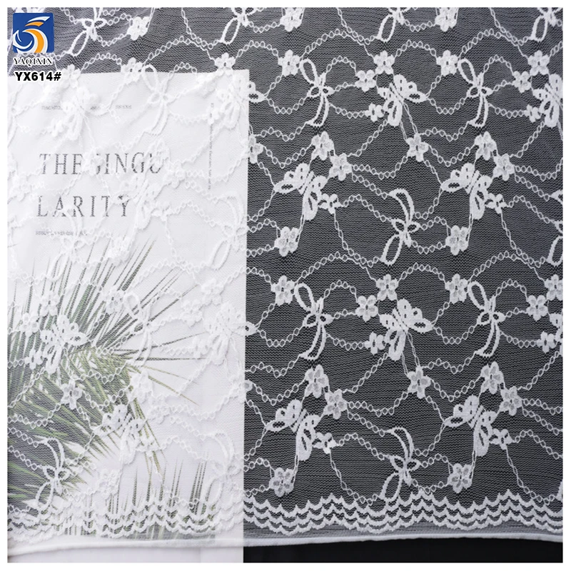 YX614 Cheap Stretch Underwear Lingerie Lace Fabric 80gsm 3D Small Butterfly Stretch Jacquard Mesh Lace Fabric - 图片 4