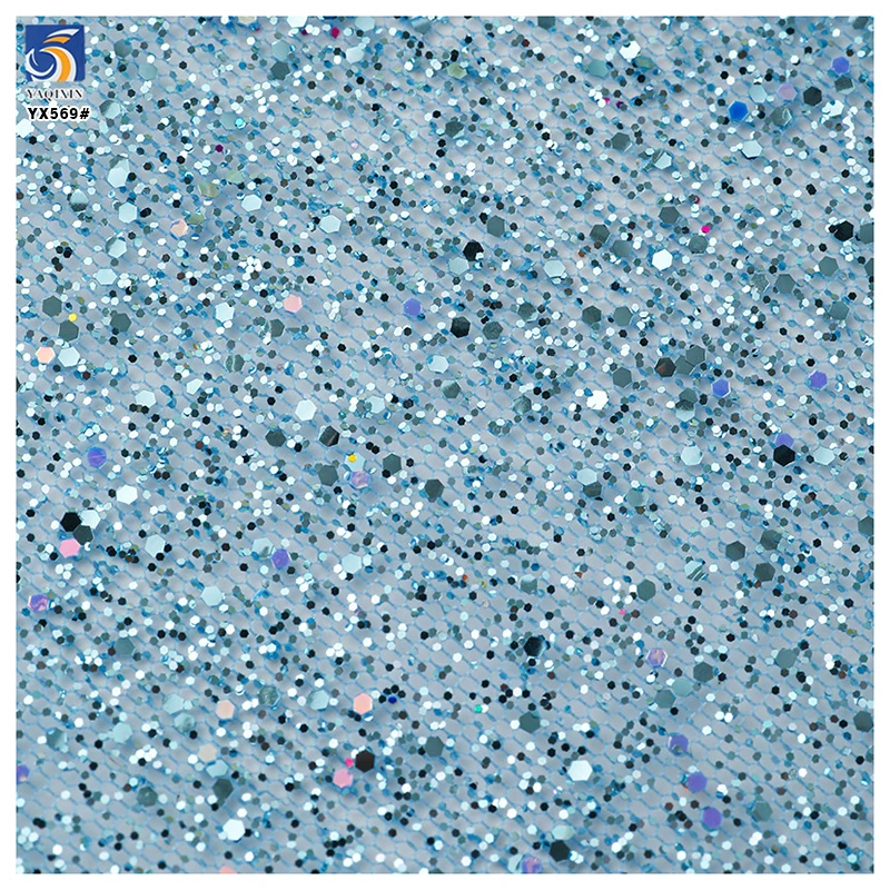 YX569 Multicolor 2025 Large Glitter Fabric Knit Mesh Sparkle Shiny Glitter Mesh Fabric for Wedding Bride Dresses - 图片 4
