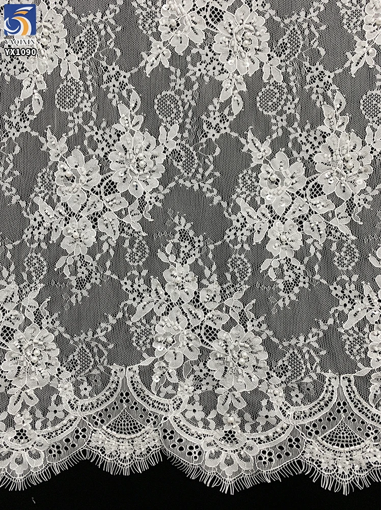 YX1090 New Lace Fabric Bride's 2025 African White Eyelash Lace Fabric With White Pearls 15 Yards Wedding - 图片 5