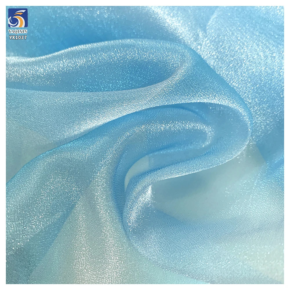 YX1037 150CM Plain 100% Polyester Soft Ice Organza Lurex Chiffon Fabric Recycled Sheer Shiny Organza Fabrics for Lolita Wear - 图片 2