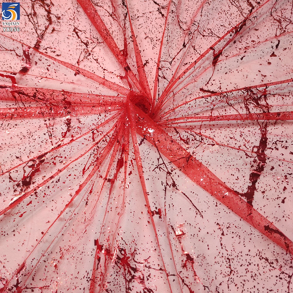 YX956-1 Latest Technology Customized Multi-Color Printed Tulle Fabric Halloween America Mesh Fabric With Spraying Red Dots - 图片 4