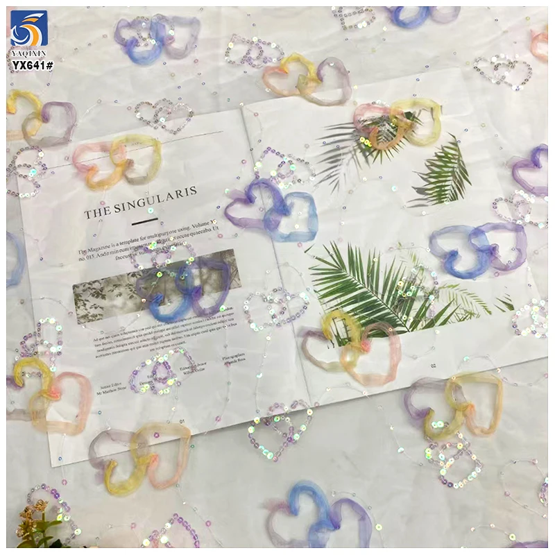 YX641 Princess Dress Lolita Children's Clothing Fabric Sequin Gradient Tulle Embroidered 3D Flowers Mesh Fabric - 图片 6