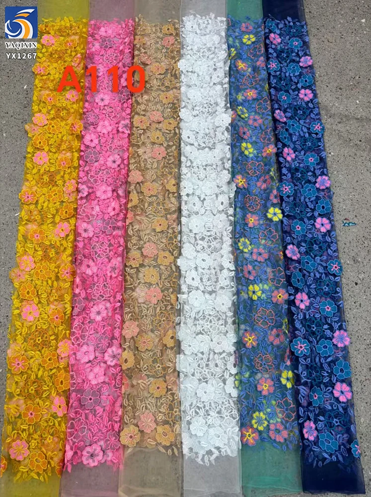YX1267 Competitive Prices 3D Embroidered Flowers Fabric Coffee Brown Embroidery Net Mesh Lace African Nigerian Fabric - 图片 3