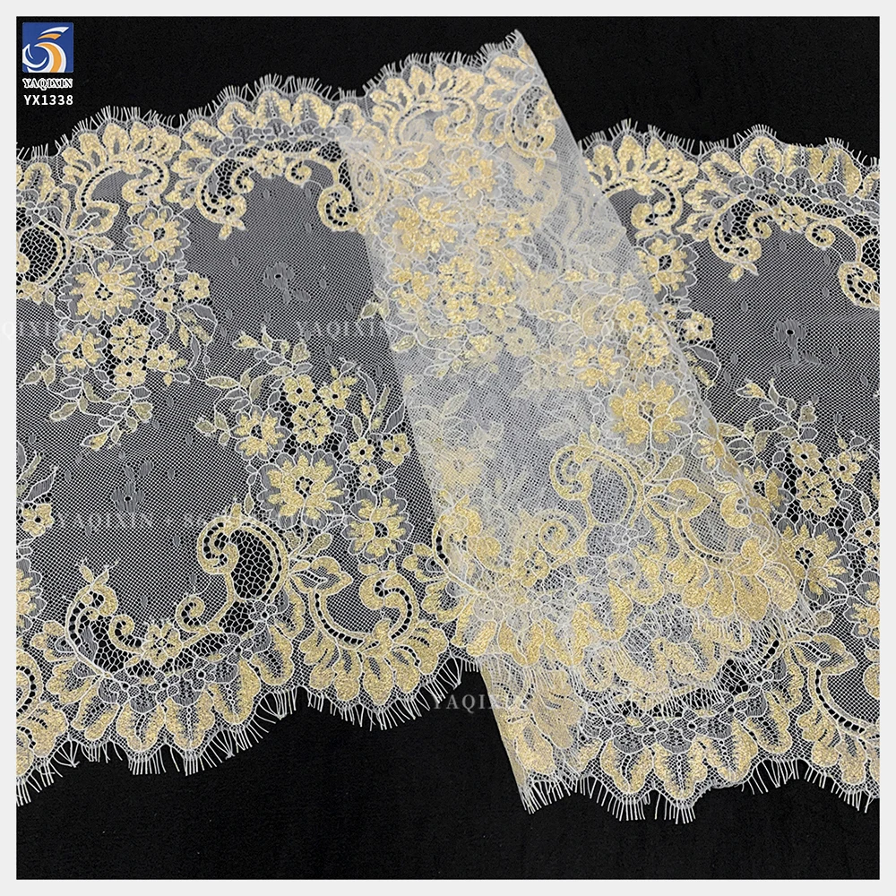 YX1338 Size 300cm*20cm Luxury Embroidered 2026 Dubai UAE Wedding Dress Gold Eyelash Lace Fabric for Garment Accessories Trim - 图片 6
