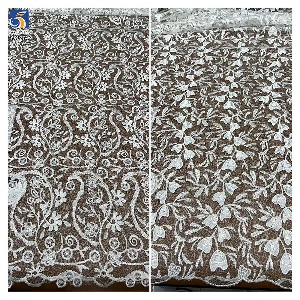 YX1274-1 Chinese Lace 10 Yards Custom Pattern Dyeing Embroidered Water-Soluble Lace Fabric for White Wedding Dress - 图片 2