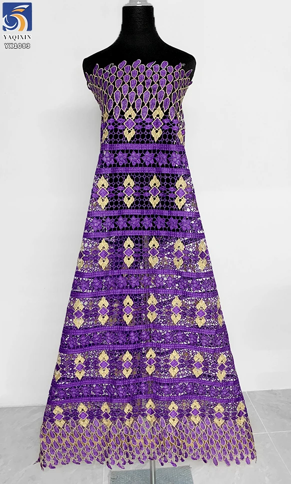 YX1082 Cheap Custom Purple Bazan Women's Ethnic Bridal Wedding Lace Embroidered Fabric Poly Water-Soluble Embroidery Lace Fabric - 图片 3