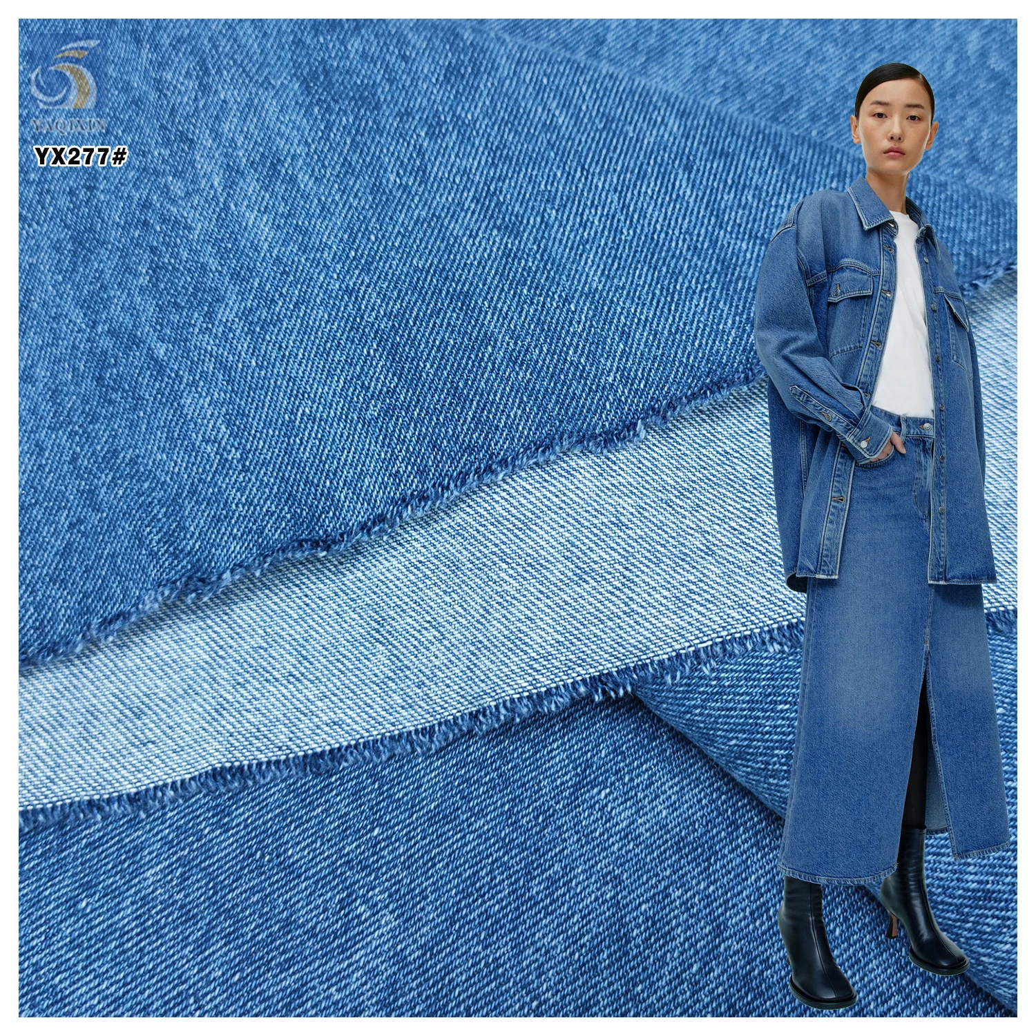 YX277 Good Quality 460gsm 100 Cotton 7*7 Denim Fabric Dark Blue Washed Woven Denim Fabric