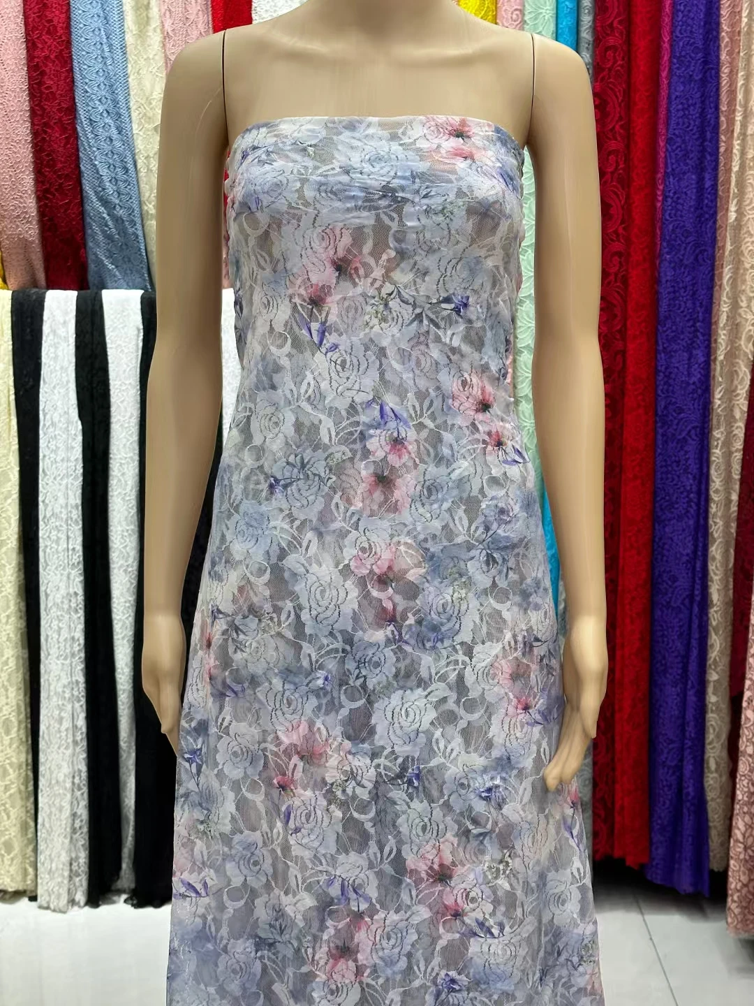 YX744 Purple Floral Stretch Mesh Net Chantilly Lace Fabric 95 Polyester 5 Spandex Printed Mesh Lace Fabric for Clothing - 图片 2
