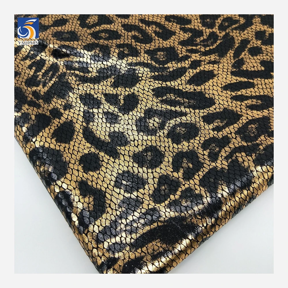 YX787 Wholesale Popular Knitted 95% Polyester 5% Spandex Four-Way Stretch Snake Leopard Print Gold Foil Print Fabric - 图片 2