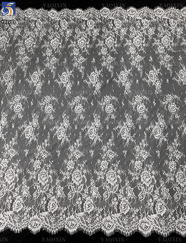 YX1203 Custom Color and Material Bride Chinese Floral Lace Fabric for Wedding Hot Selling Net Eyelash Lace Fabric for Women - 图片 3
