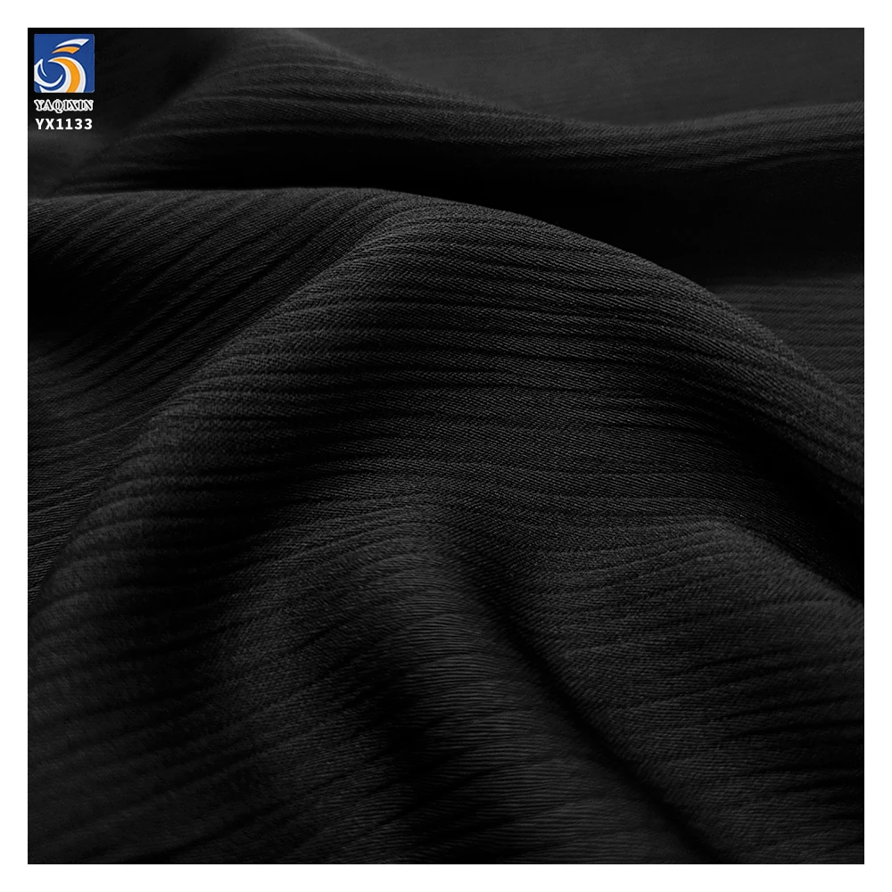 YX1133 65-Inch Width 160gsm Black Nida Wrinkle Fabric Woven 100% Polyester Soft Crepe Chiffon Arabic Clothing Fabrics - 图片 4