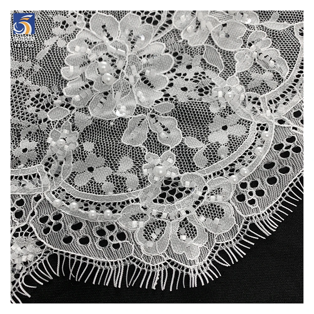 YX1090 New Lace Fabric Bride's 2025 African White Eyelash Lace Fabric With White Pearls 15 Yards Wedding - 图片 4