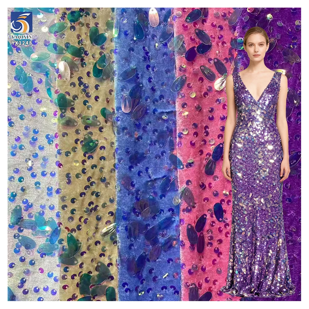 YX1248 2026 Seed-Shaped 5mm Sequins New Design Fabric Velvet Base Embroidery Colorful Sequin Fabric for Fashionable Dress