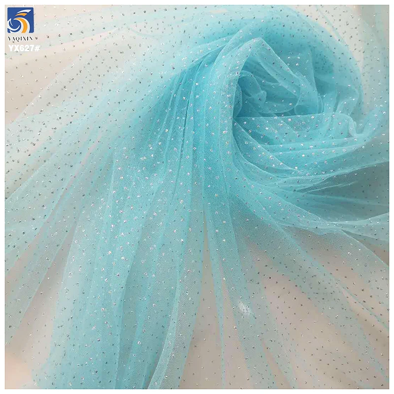 YX627 Non-Falling Silver Sparkle Glitter Wedding Dress Fabric 100% Nylon Glitter Tulle Mesh Fabric for Bride - 图片 5