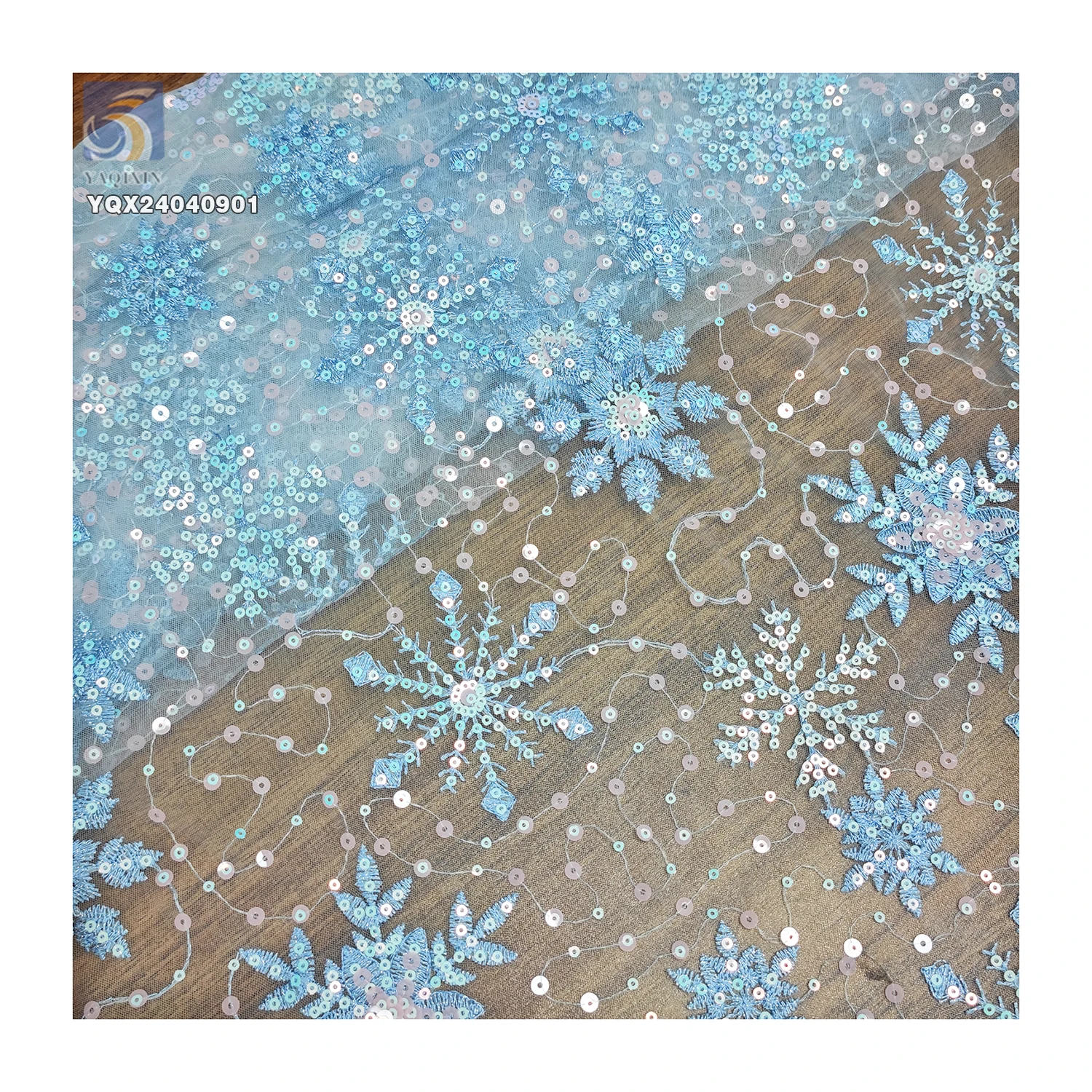 New Arrival Shiny Snowflake Design Sequin Embroidered Organza Fabric for Girls Skirts - 图片 5