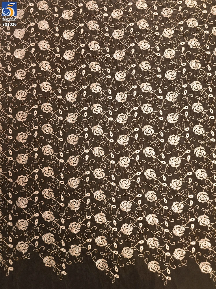 YX1026 Romantic Embroidered Rose Floral Mesh Fabric for Chinese Valentine's Day Beauty Dresses Embroidered Tulle Fabrics - 图片 5