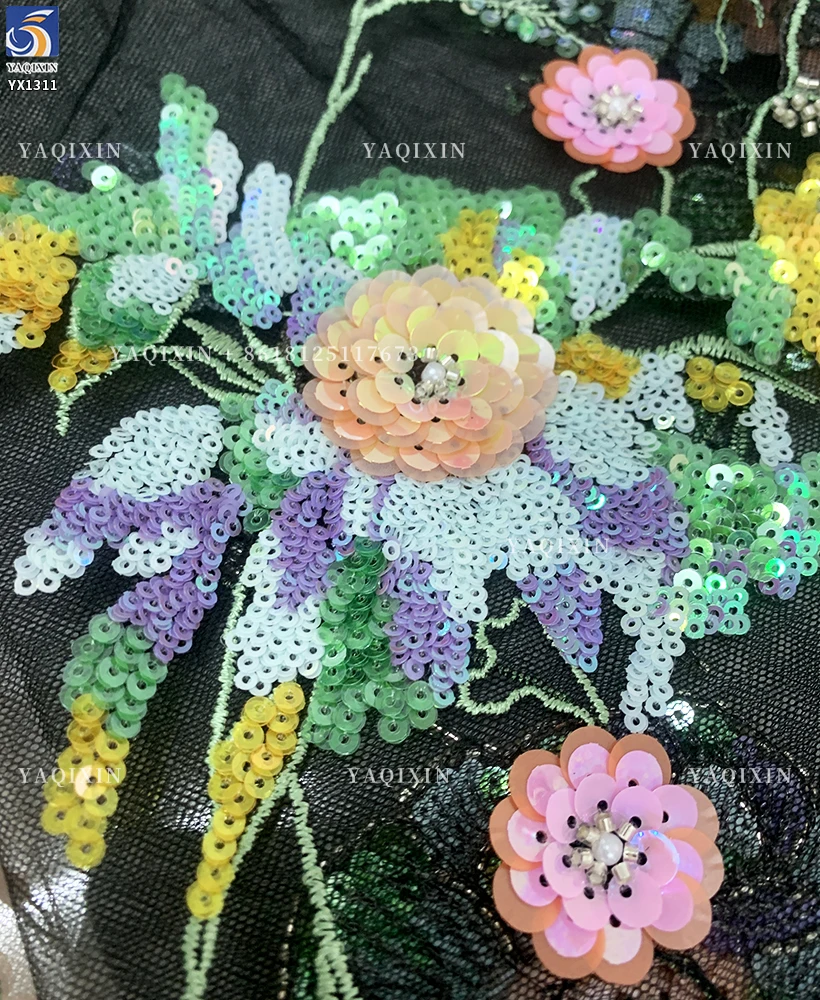 YX1311 Heavy Embroidery Pearls Sequins Lace Fabric Flowers Handmade Embroidered Lace Fabric Most Popular in Chinese 2026 - 图片 6