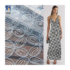 YX857 Lucky Four-Leaf New Design Polyester Embroidery Tulle With Silver and White Sequins for Women Dresses Sequin Fabrics