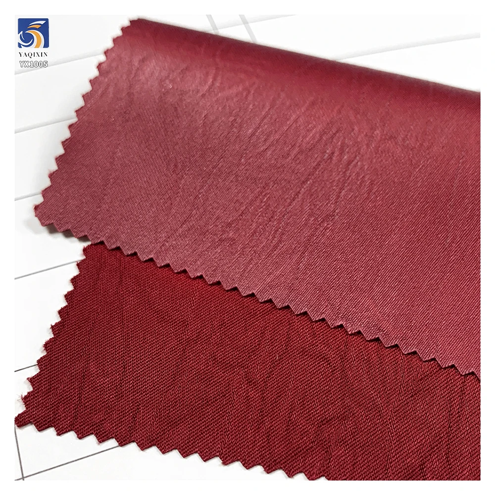 YX1005 180gsm 100% Polyester Woven Like Leather Fabric Hot Stamping Wrinkled Polyester Acetate Satin Fabric - 图片 3