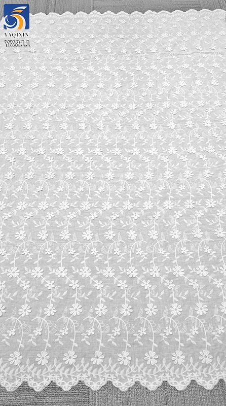 YX811 Custom Encrypted High Quality 120gsm Cotton Embroidery Lace Fabric Milk Silk Lace Floral Cotton Fabric With Embroidered - 图片 4