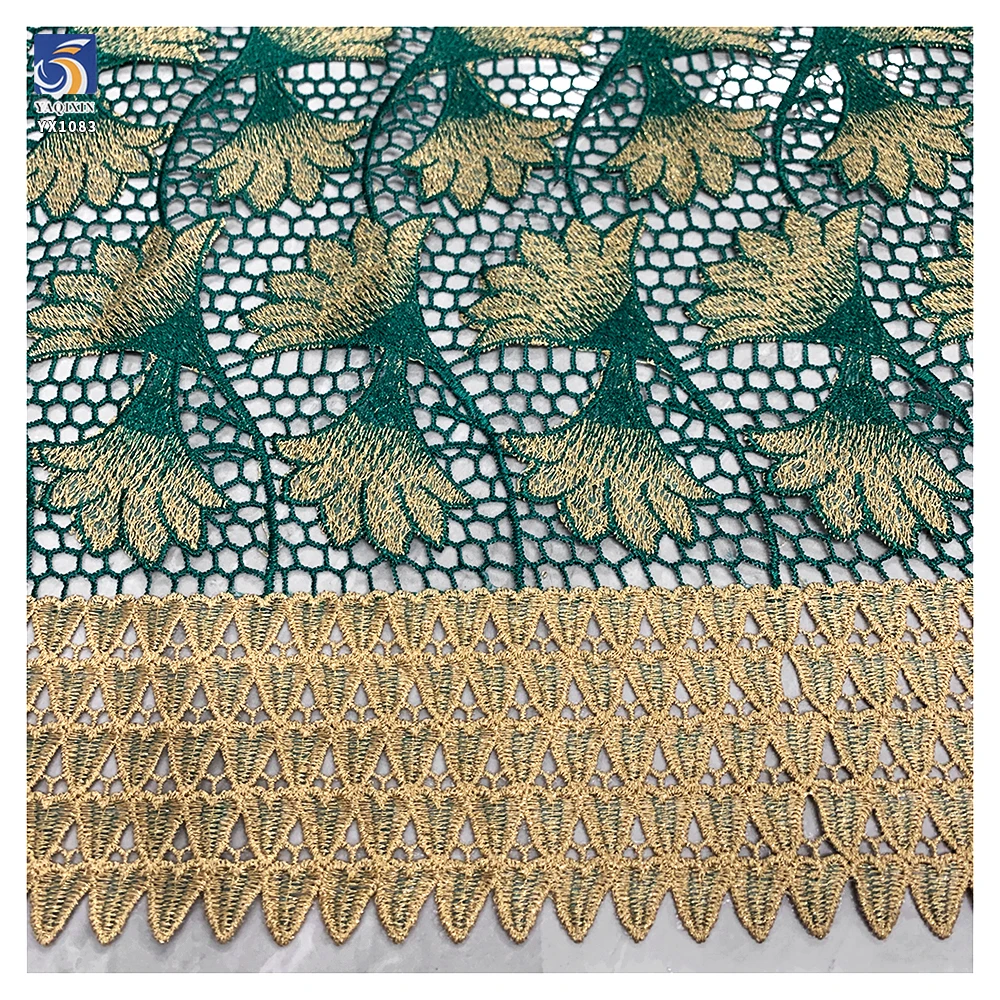 YX1083 2026 New 300gsm African Ethnic Embroidered Rich Bazin Fabric Water-Soluble Lace Embroidery Ethnic Africa Fabric Green - 图片 4