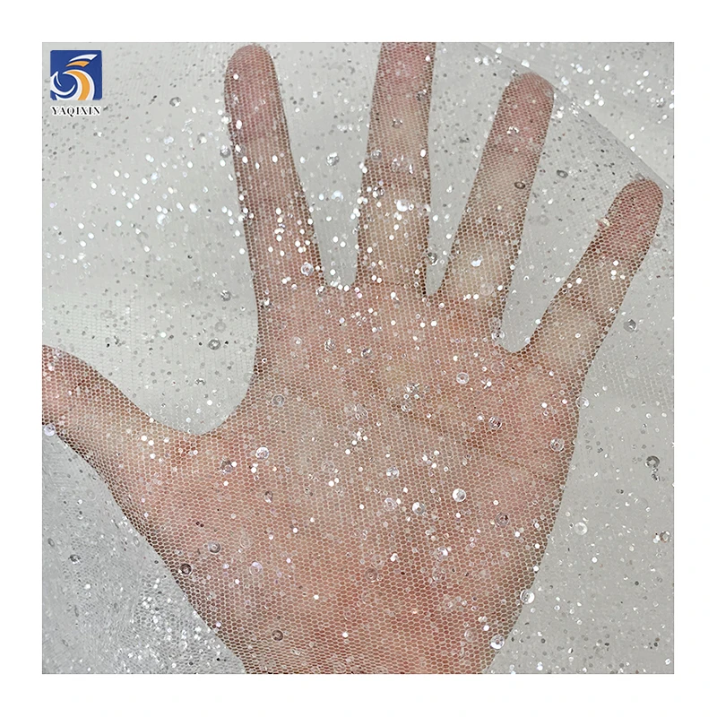 YX697 130gsm High Quality High Density Mesh Tulle Fabric With Silver Glitter Dust Dots Tulle Bridal Wedding Dress Fabric - 图片 4
