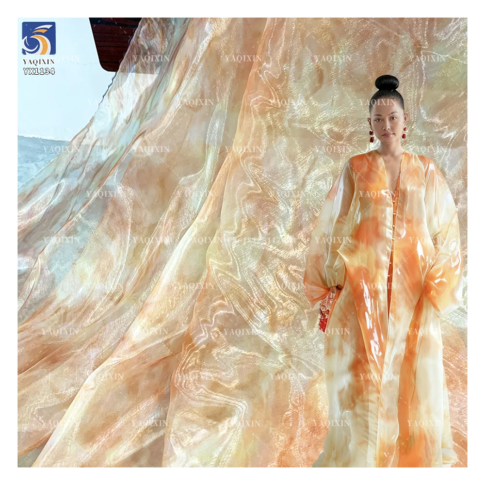 YX1134 100 Polyester Soft Silk Organza Printed Fabric Nigerian Liquid Water-Gloss Organza New Fashion Dress Fabric