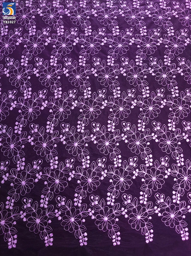 YX1027 Custom Embroidery Cheap Fabrics Tulle Textiles Lightweight Breathable Polyester Mesh Embroidered Fabric Flowers Knit - 图片 6