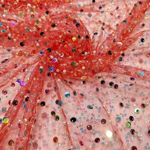 YX491 Wholesale Sequin Embroidery Beads Pearls Lace Fabric 2025 Sequined Lace Mesh Fabric