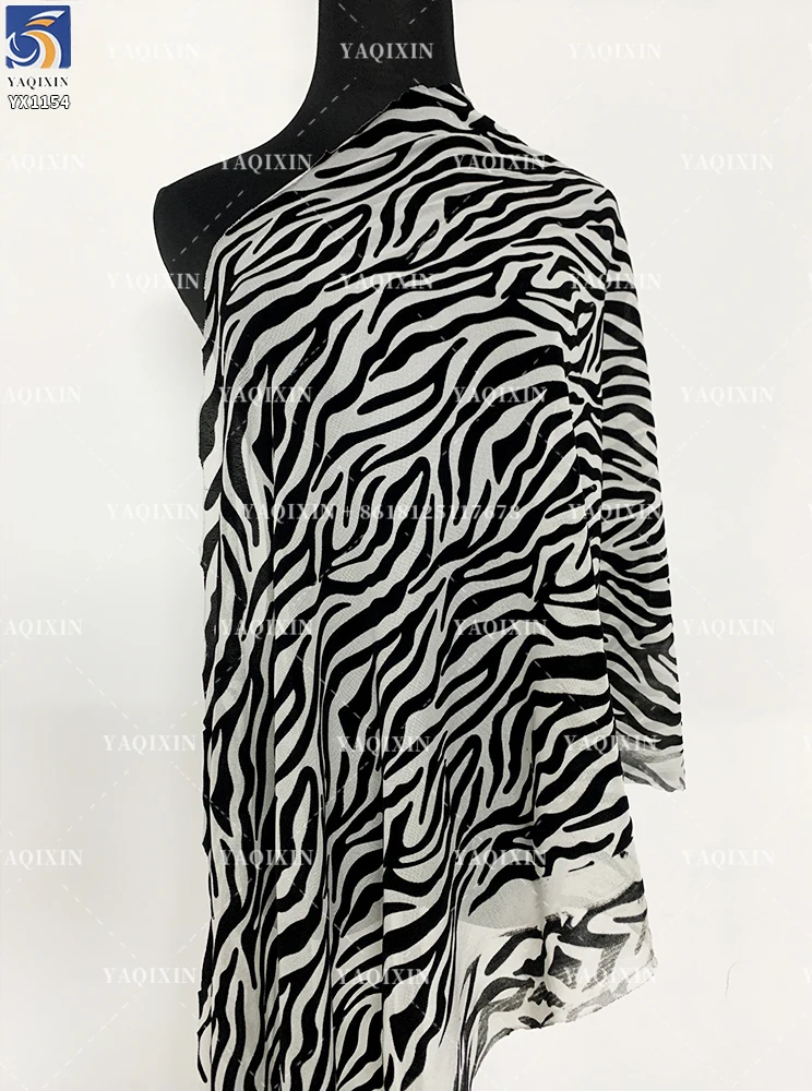 YX1154 Hot Selling Animal Zebra Print Flocked Mesh Fabric Spandex Four-Way Stretch Black Zebra Flocked Mesh Dress Fabric 2026 - 图片 2