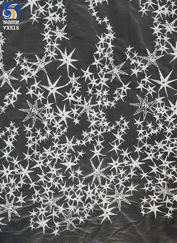 YX819 Popular Silver White Polyester Knitted Tulle Embroidered Star Fabric for Dresses Lace Home Textiles Clothing Stars - 图片 3