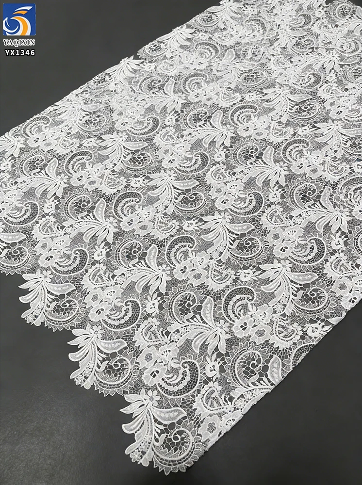 YX1346 130gsm French Fashion Embroidered Lace Fabric High Quality White Water Soluble Lace Embroidery Paisley Lace Fabric - 图片 5