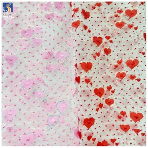 YX639 3D Embroidered Love Heart and Rainbow Bridge Sequined Tulle Fabric for Children's Clothing Valentine's Day Fabric