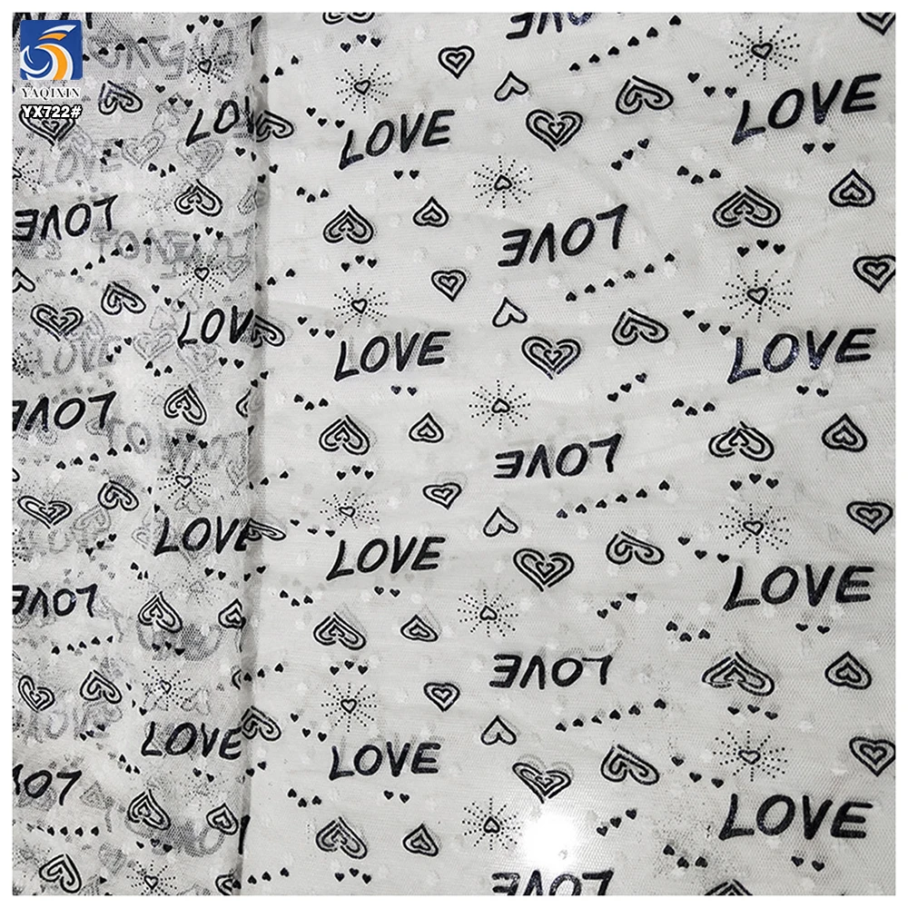YX722 Valentine's Day Jacquard Tulle Fabric With Black Heart Pattern Lightweight Mesh Fabric for Dresses Crafts - 图片 5