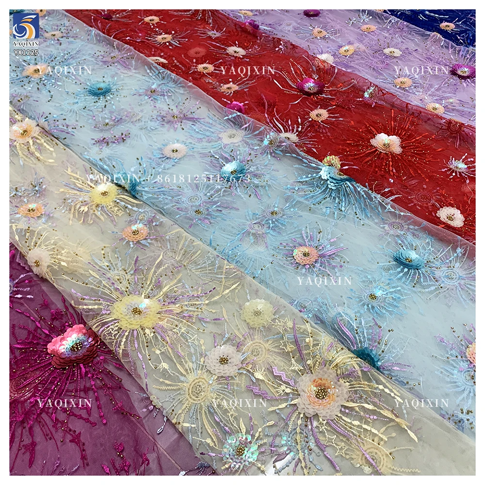 YX1225 New 3D Floral Embroidered Lace Tulle Fabric Competitive Prices Popular 2026 Embroidered Fabric With Colorful Sequins - 图片 2