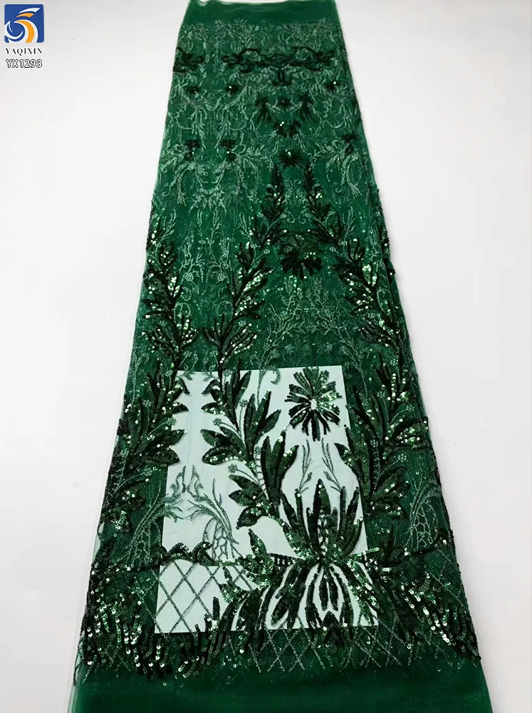 YX1293 Luxury and Expensive Champagne Lace Sequin Fabric High-End Party Dress Glitter Sequin Tulle Lace Fabric for Lady - 图片 6