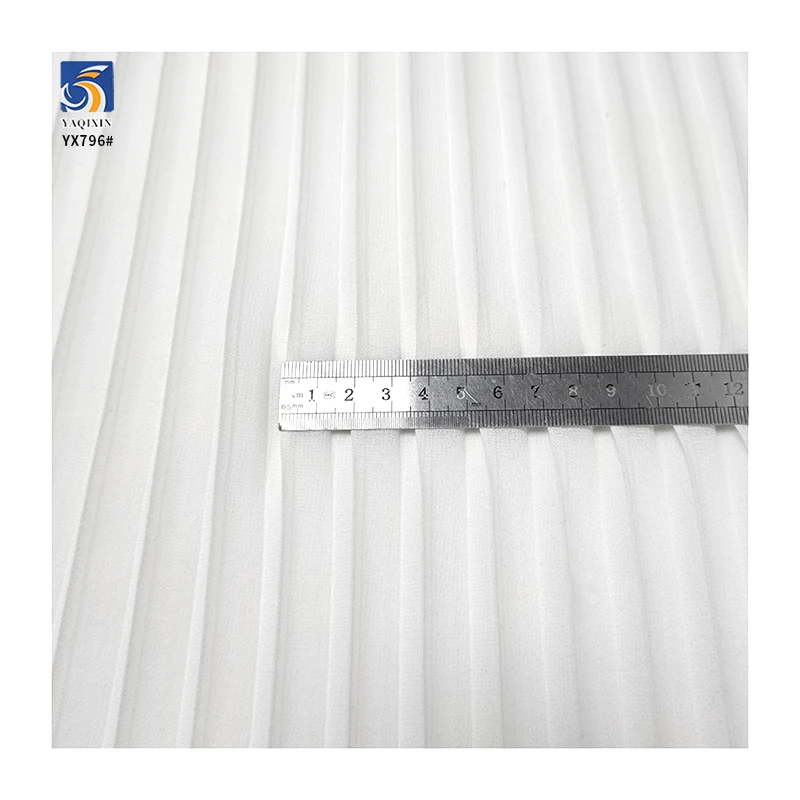 YX796 120gsm High Quality Pearl Chiffon Pleated Fabric Pure White Polyester Woven 1CM Accordion Wrinkled Pleats Fabric - 图片 5
