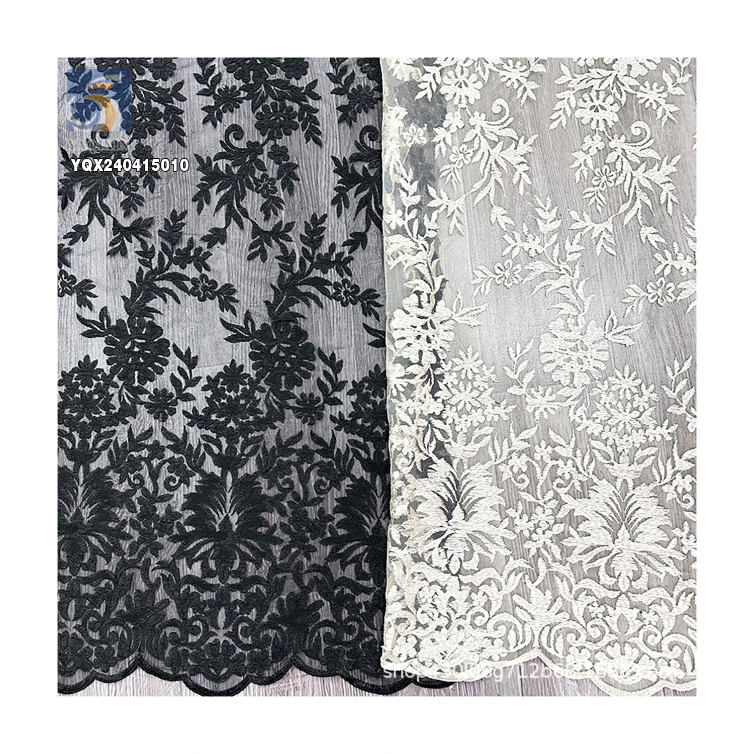 Hot Sale China Wholesale Heavy Flower Embroidery Fabric Water Soluble Tulle Double Lace Cotton Fabric - 图片 6