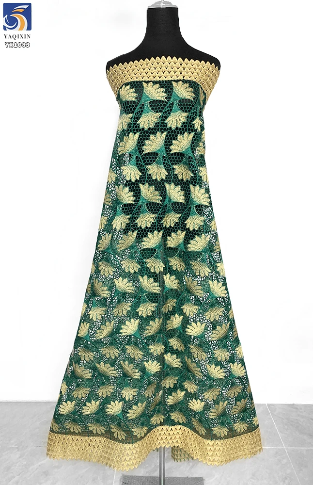 YX1083 2026 New 300gsm African Ethnic Embroidered Rich Bazin Fabric Water-Soluble Lace Embroidery Ethnic Africa Fabric Green - 图片 3