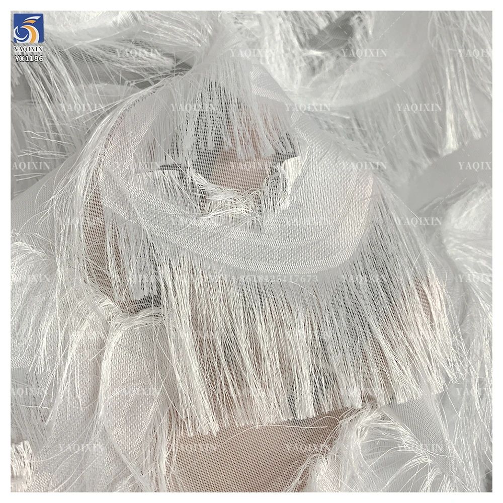 YX1196 High Quality White and Red Feather Designer Jacquard Fabric 130gsm Woven Jacquard Chiffon Fabric for Tassel Dresses - 图片 5