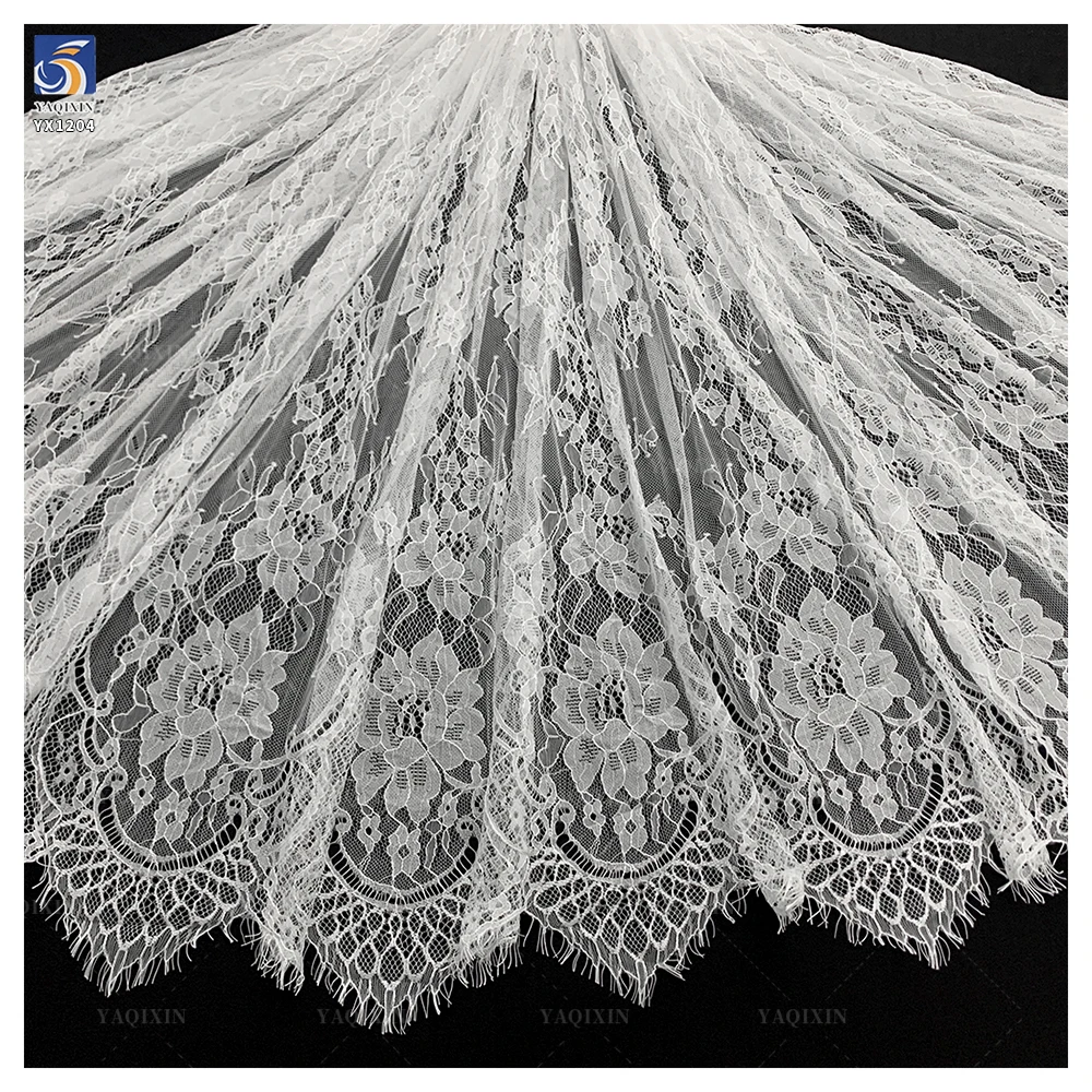 YX1204 Large Stock of Eyelash Lace Fabric Wholesale China Factory Fast Shipping Mesh Eyelash Lace Fabric Florals for Wedding - 图片 5