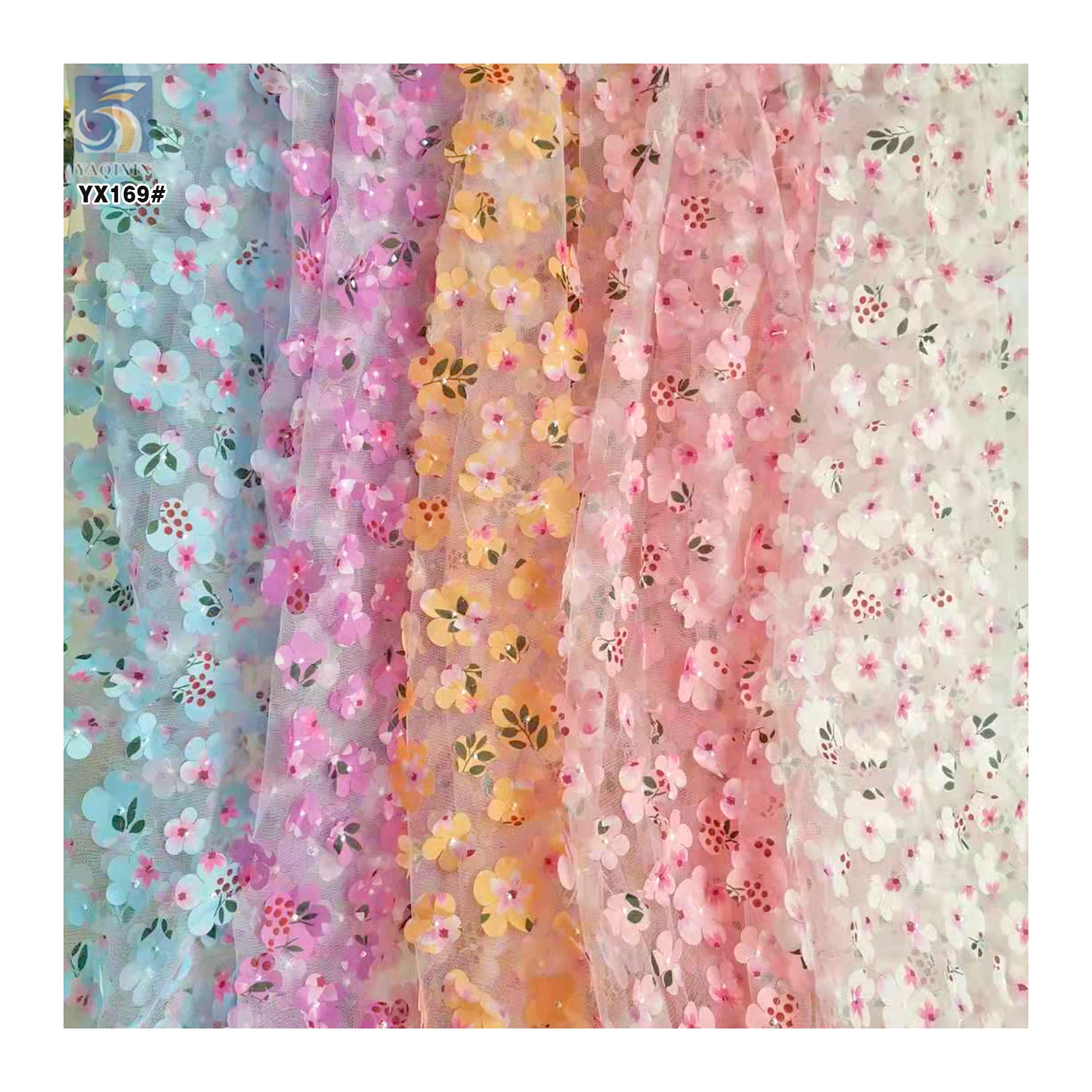 YX169 Custom Cheap Golden Supplier 3D Knitted Embroidery Fabric Mesh Laser Embroidered 3D Floral Tulle Fabric - 图片 5