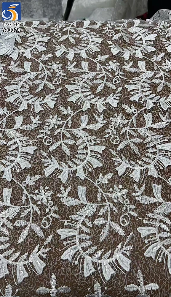 YX1274-1 Chinese Lace 10 Yards Custom Pattern Dyeing Embroidered Water-Soluble Lace Fabric for White Wedding Dress - 图片 5