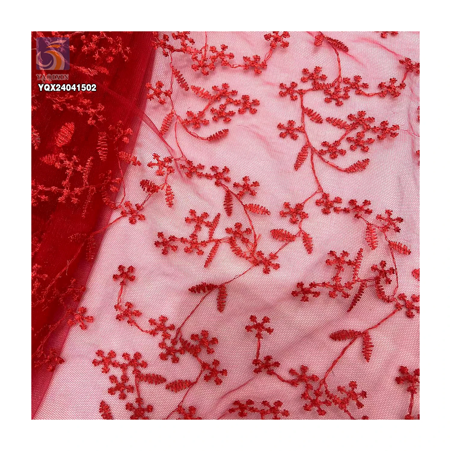 Chinese Rice Valley Pattern Soft Embroidered Mesh Lace Fabric With Custom Embroidery Apparel Fabric by the Yards - 图片 3