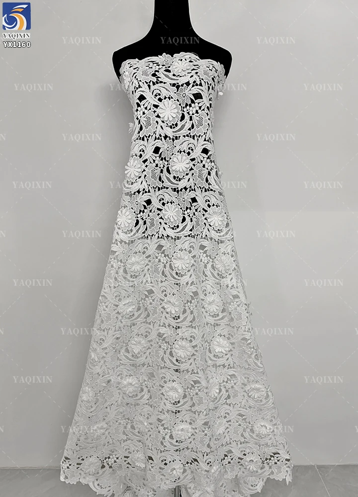 YX1160 High Quality Polyester 3D Embroidery White Water Soluble Lace Fabric Woven 3D Flowers Net Lace Fabric Embroidered - 图片 2