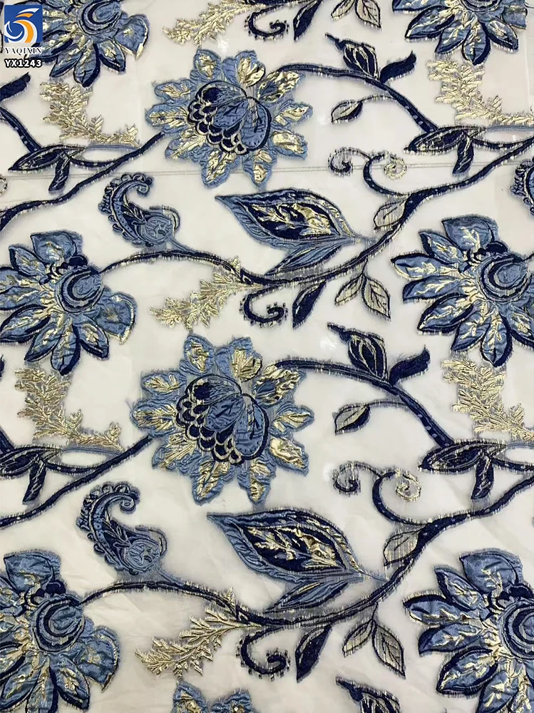YX1243 Custom Polyester Thin Film Gold China's Luxury Brocade Fabric 2 Yards 3D Flowers Jacquard Brocade African Dress Fabric - 图片 4
