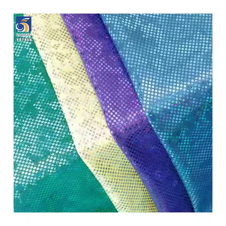 YX785-1 Fashionable Bikini Clothing Foil Printing Shiny Knitted Fabric 4 Way Stretch Swimwear Nylon Spandex Fabric - 图片 3