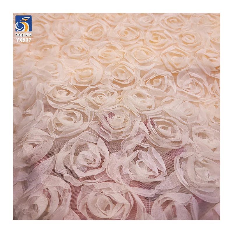 YX807 2025 Fashion Popular America 3D Embroidery Flowers Rose Knitted Mesh Tulle Fabric for Dresses Summer Women - 图片 6