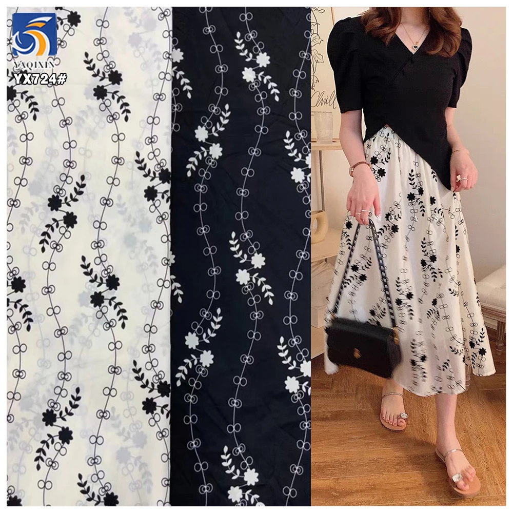 YX724 Women's Dress Shirt Black Flocking Florals Vine Organza Fabric Crinkled Yarn Seersucker Flocked Organza Fabric - 图片 2