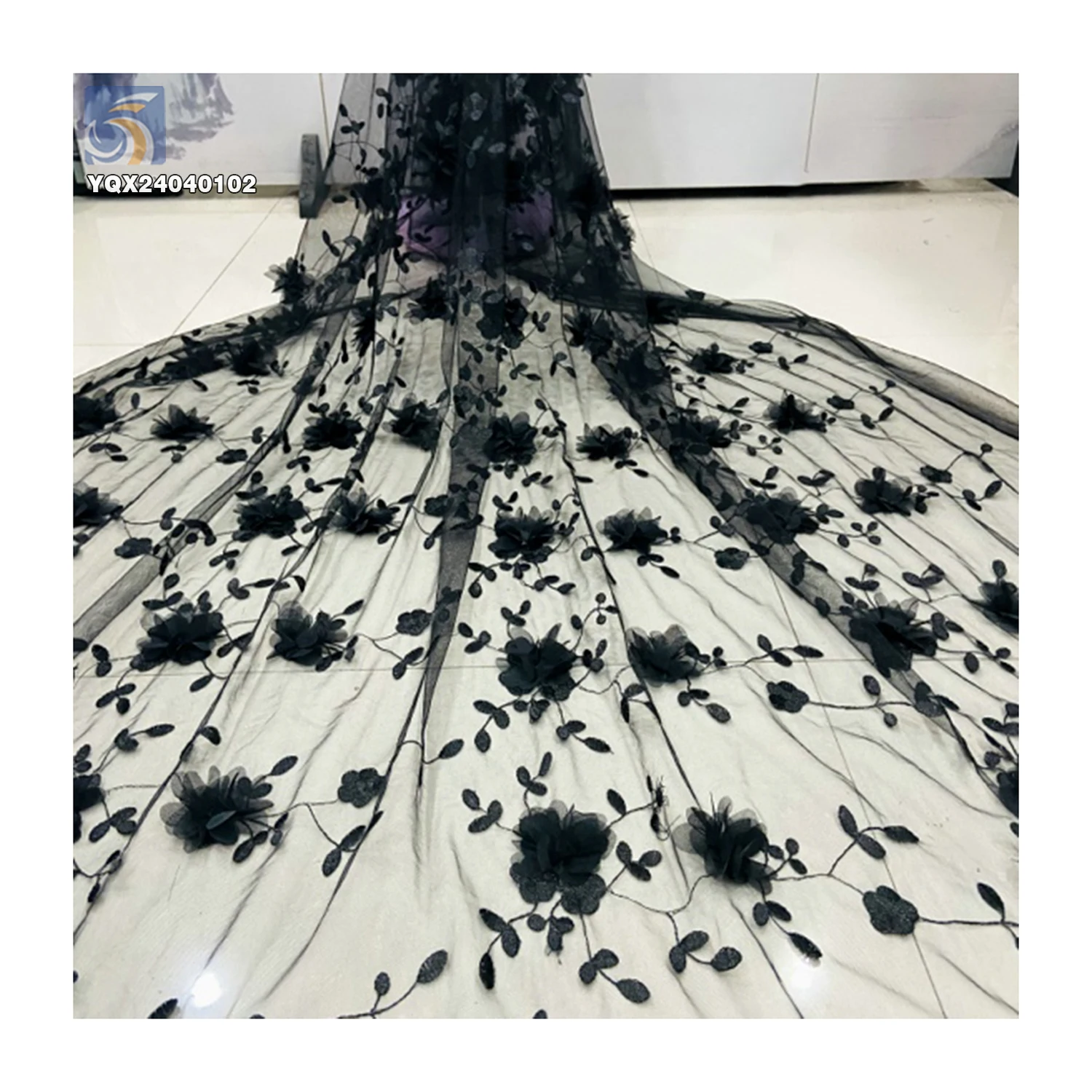 Wholesale 3D Lace Floral Fabric From China New Design Embroidered Flowers on Polyester Mesh for Dresses Low Price - 图片 3